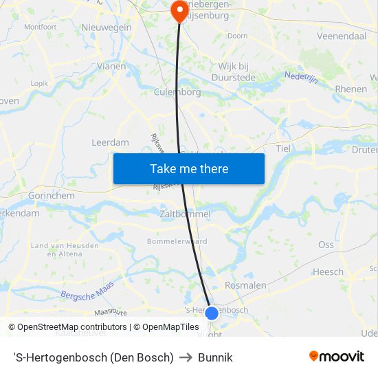 'S-Hertogenbosch (Den Bosch) to Bunnik map