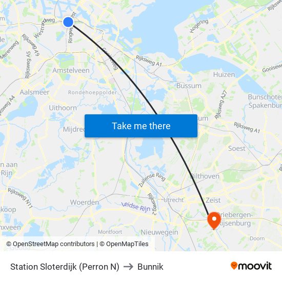 Station Sloterdijk (Perron N) to Bunnik map