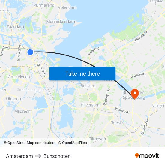 Amsterdam to Bunschoten map