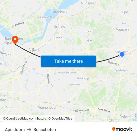 Apeldoorn to Bunschoten map