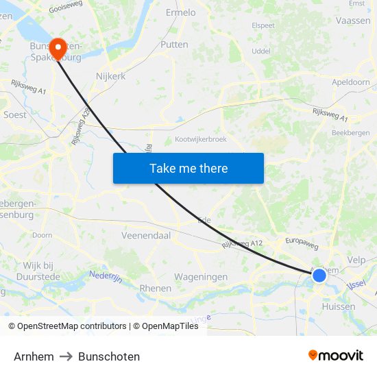 Arnhem to Bunschoten map