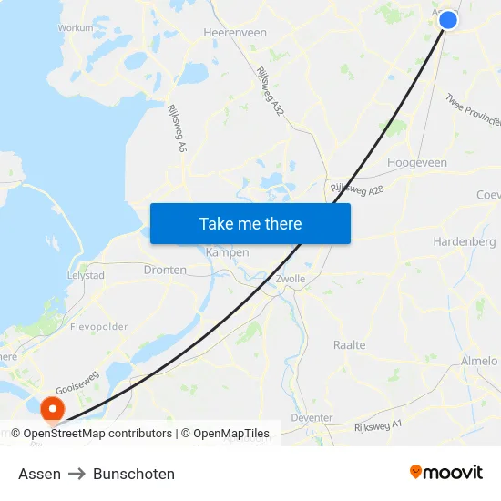 Assen to Bunschoten map