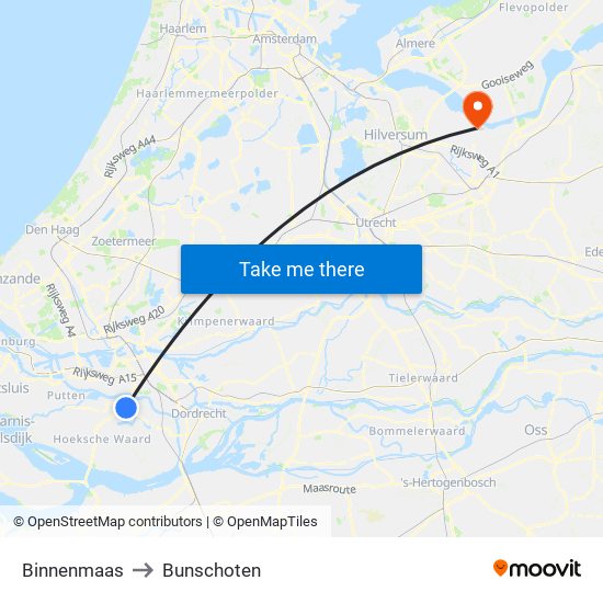 Binnenmaas to Bunschoten map