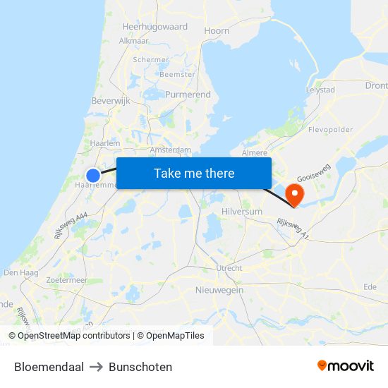 Bloemendaal to Bunschoten map