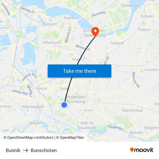 Bunnik to Bunschoten map