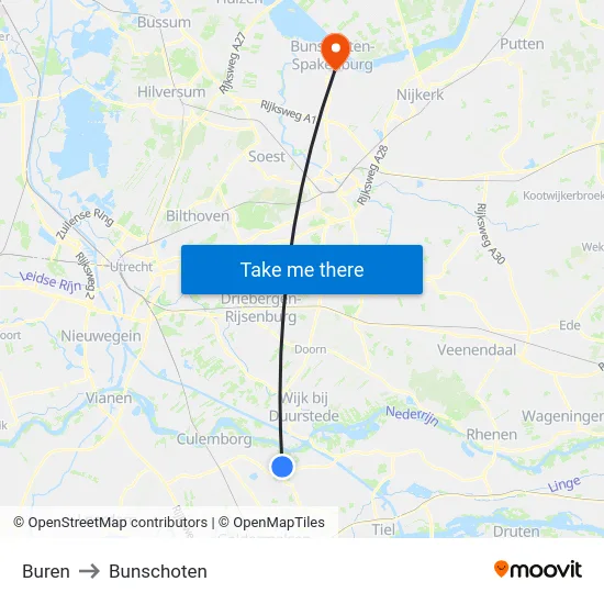 Buren to Bunschoten map
