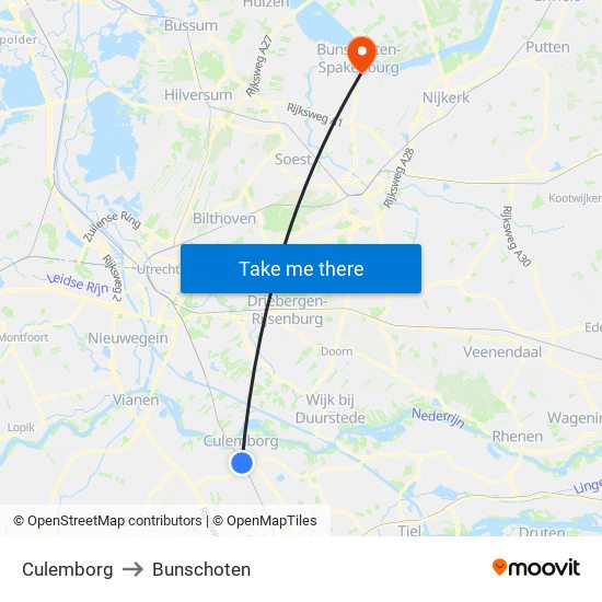 Culemborg to Bunschoten map
