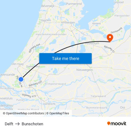 Delft to Bunschoten map