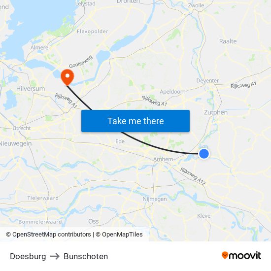 Doesburg to Bunschoten map
