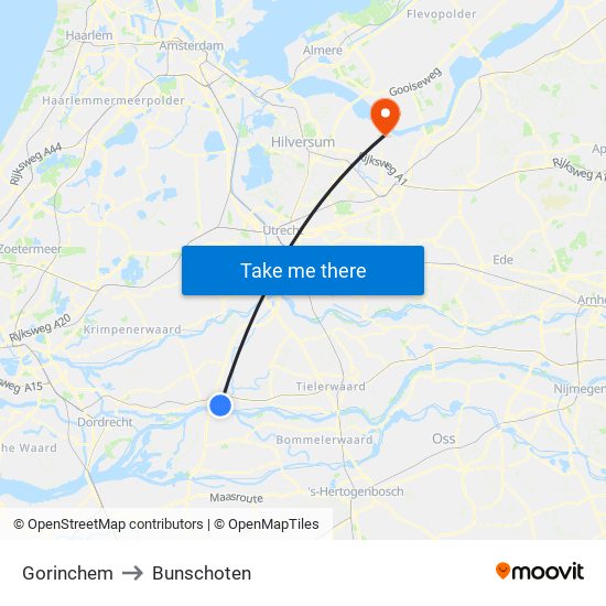 Gorinchem to Bunschoten map