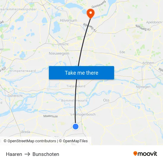 Haaren to Bunschoten map