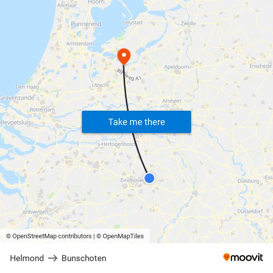 Helmond to Bunschoten map