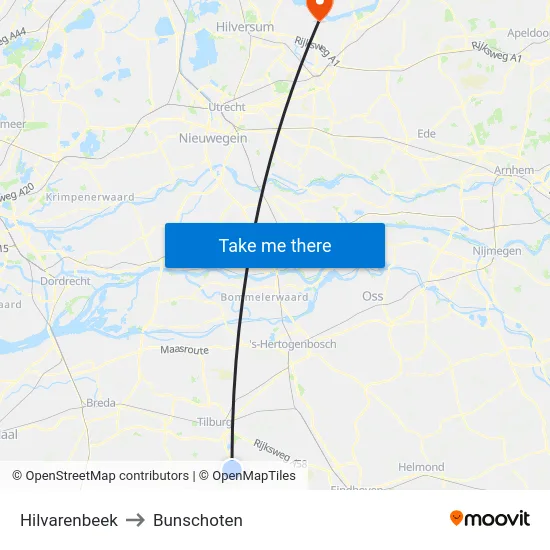 Hilvarenbeek to Bunschoten map