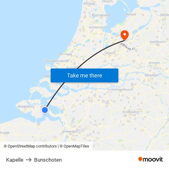 Kapelle to Bunschoten map