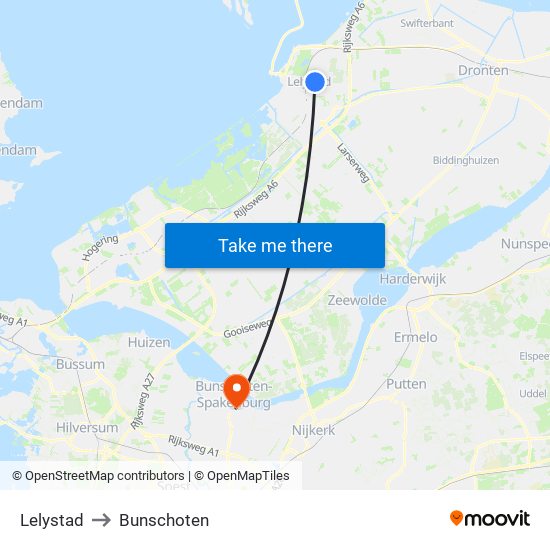 Lelystad to Bunschoten map