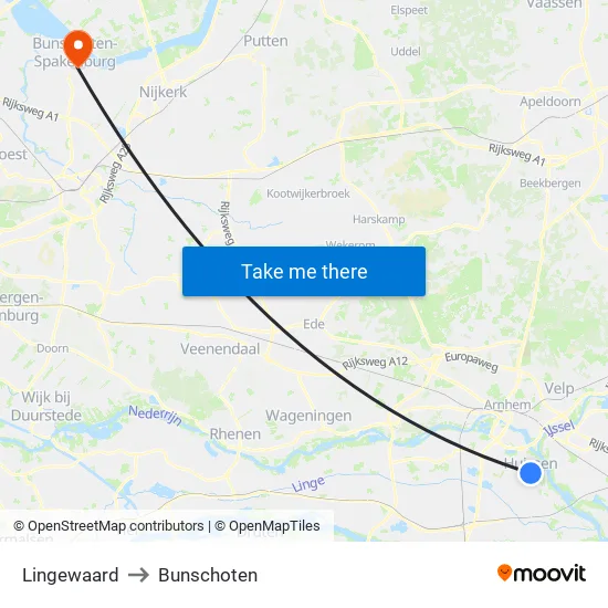 Lingewaard to Bunschoten map