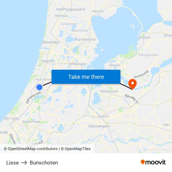 Lisse to Bunschoten map