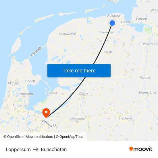 Loppersum to Bunschoten map