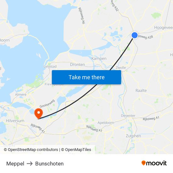 Meppel to Bunschoten map
