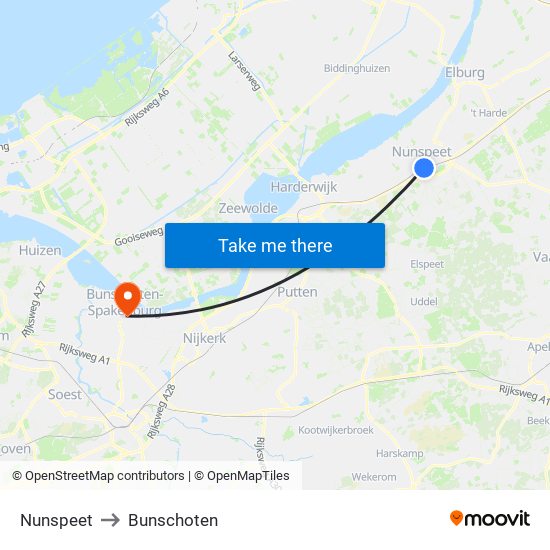 Nunspeet to Bunschoten map