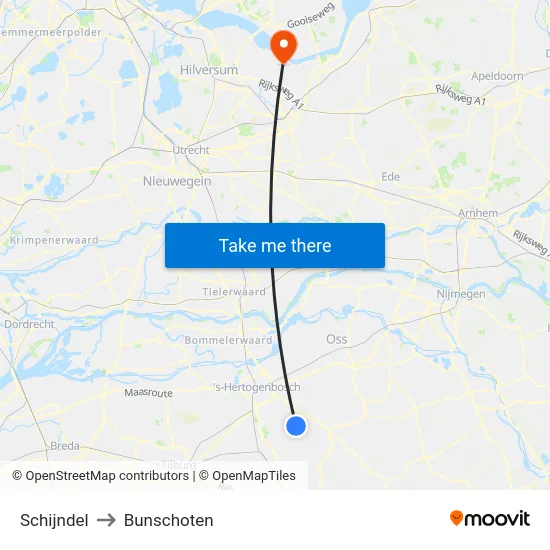 Schijndel to Bunschoten map