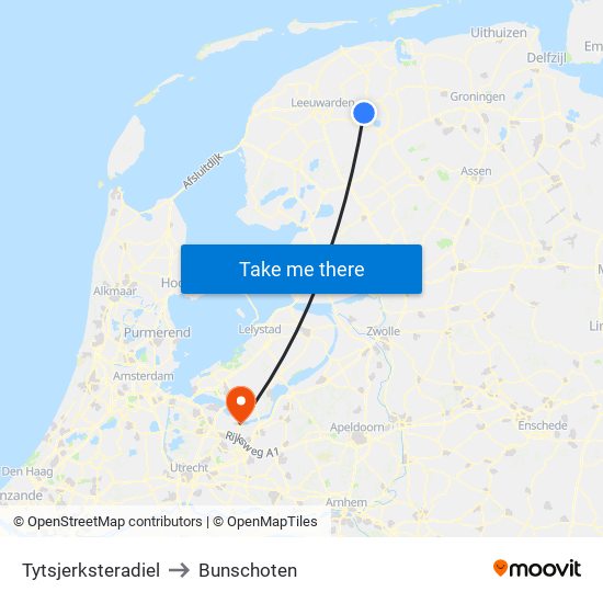 Tytsjerksteradiel to Bunschoten map