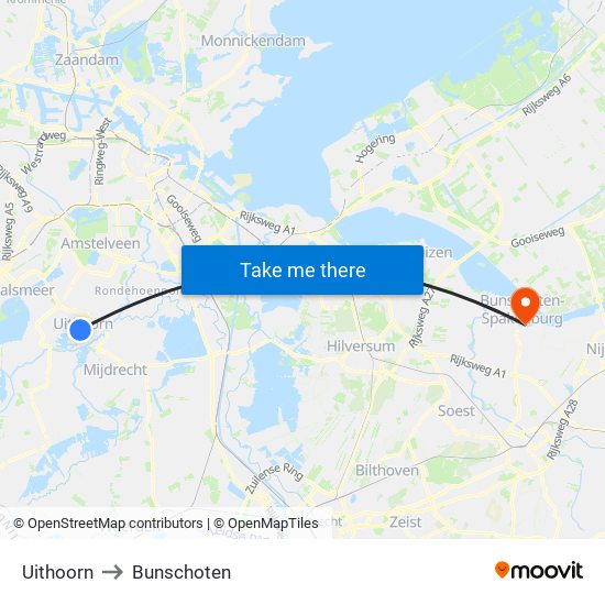 Uithoorn to Bunschoten map