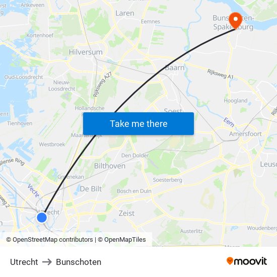 Utrecht to Bunschoten map