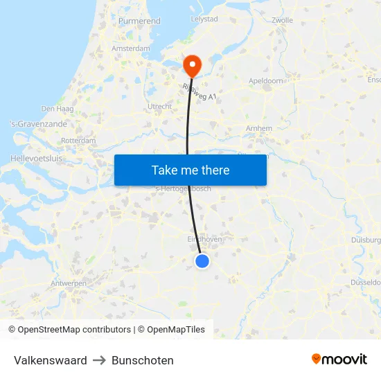 Valkenswaard to Bunschoten map
