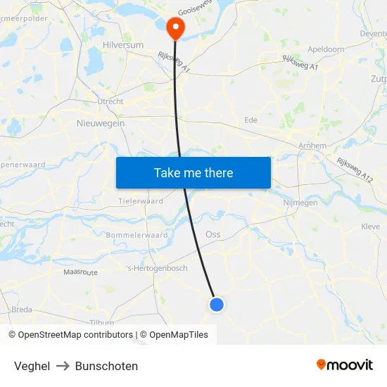 Veghel to Bunschoten map