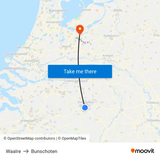 Waalre to Bunschoten map