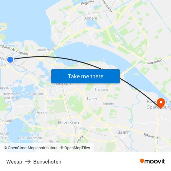 Weesp to Bunschoten map