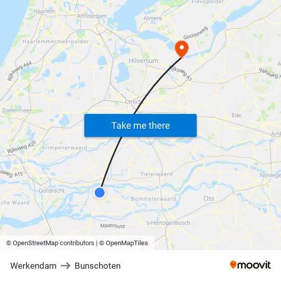 Werkendam to Bunschoten map