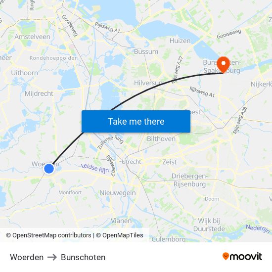 Woerden to Bunschoten map