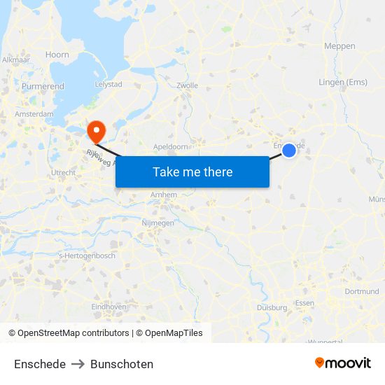 Enschede to Bunschoten map