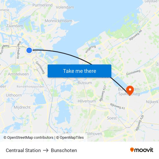 Centraal Station to Bunschoten map