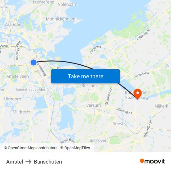 Amstel to Bunschoten map
