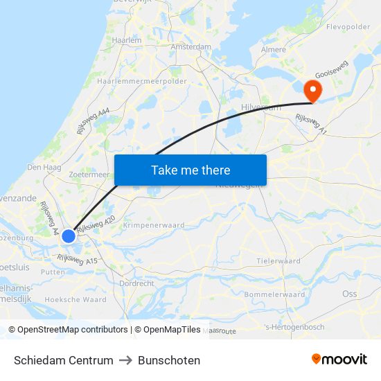 Schiedam Centrum to Bunschoten map