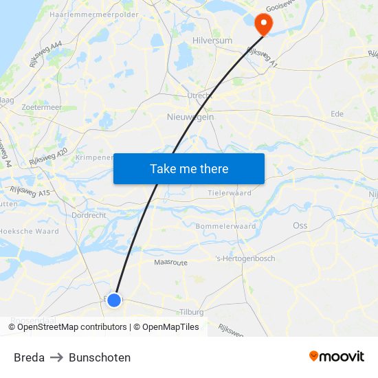 Breda to Bunschoten map