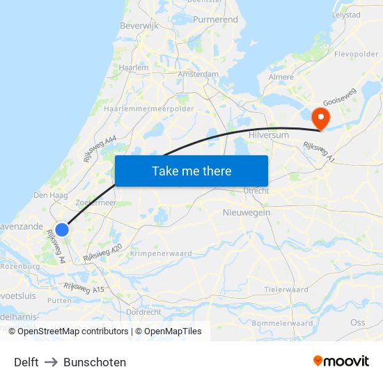 Delft to Bunschoten map