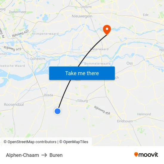 Alphen-Chaam to Buren map