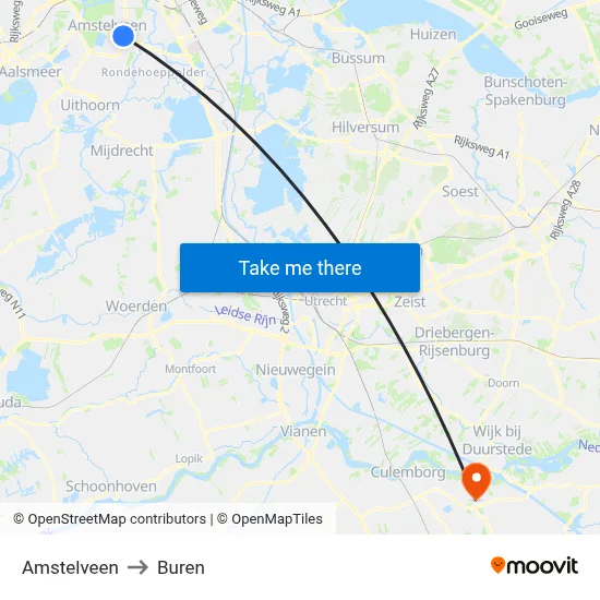 Amstelveen to Buren map