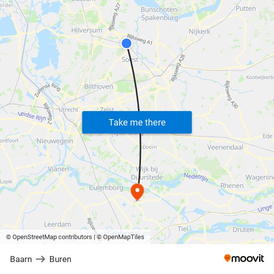 Baarn to Buren map