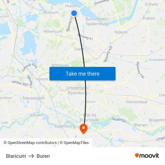 Blaricum to Buren map