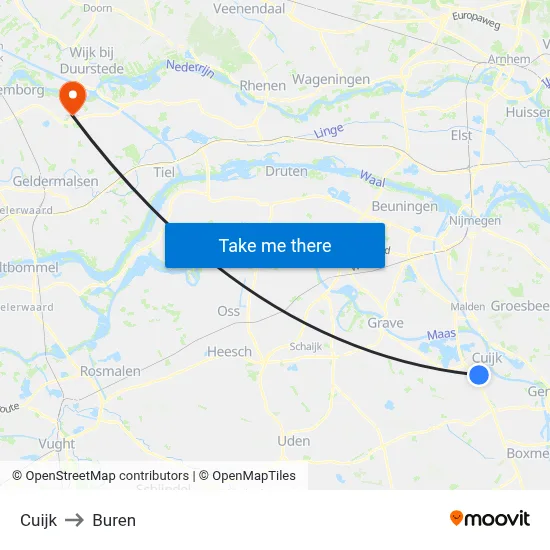 Cuijk to Buren map