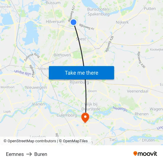 Eemnes to Buren map