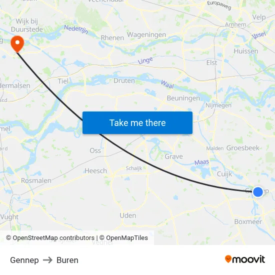 Gennep to Buren map