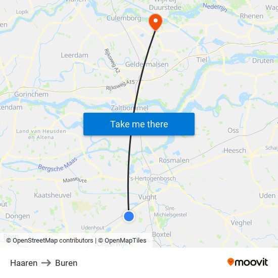 Haaren to Buren map