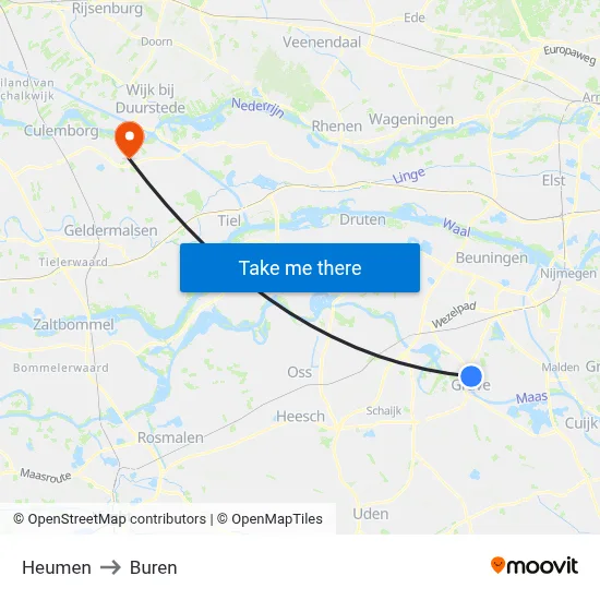 Heumen to Buren map