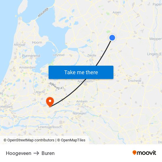 Hoogeveen to Buren map